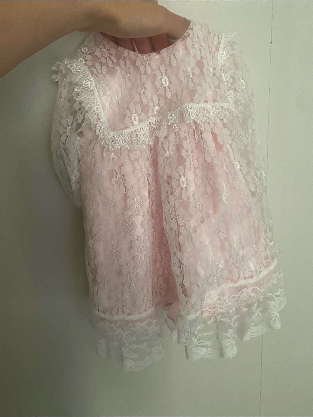 Baby Girls Pink Lace Blouse with Ruffle Details